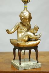 Hollywood Regency Figural Table Lamp with Gilt Putti by Marbro