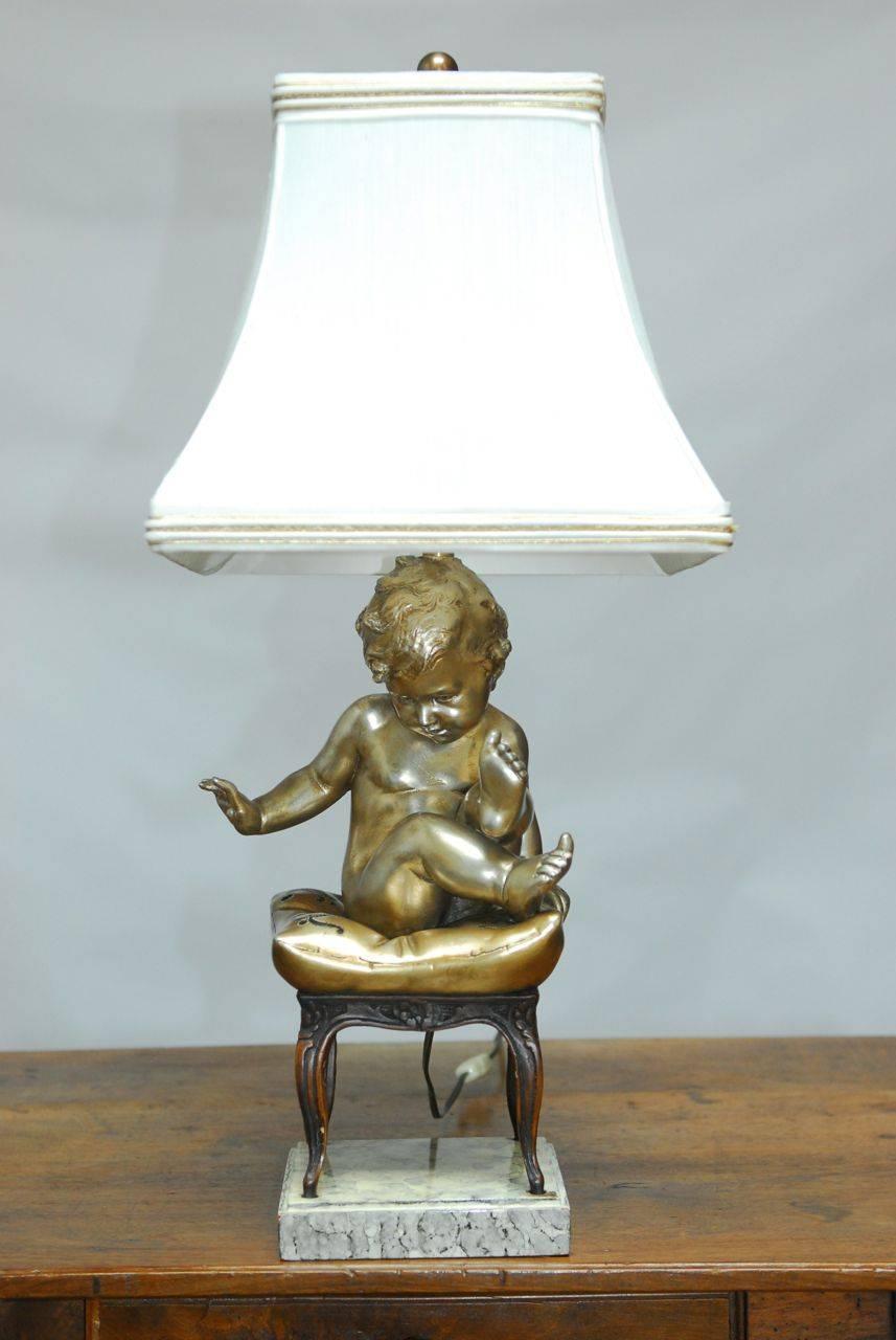 Hollywood Regency Figural Table Lamp with Gilt Putti by Marbro 3