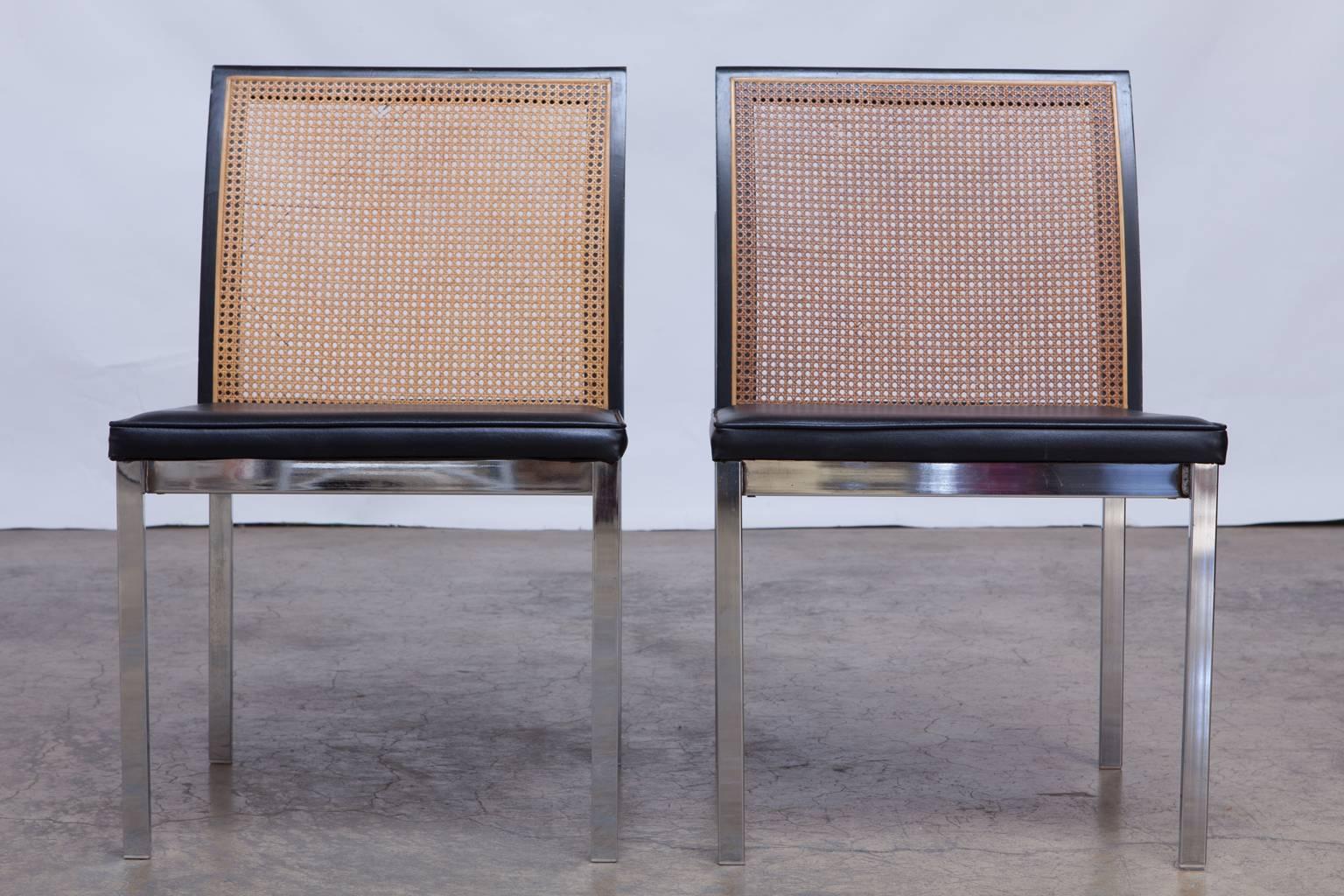Mid-Century Modern Pair of Mid-Century Chrome and Cane Chairs by Lane