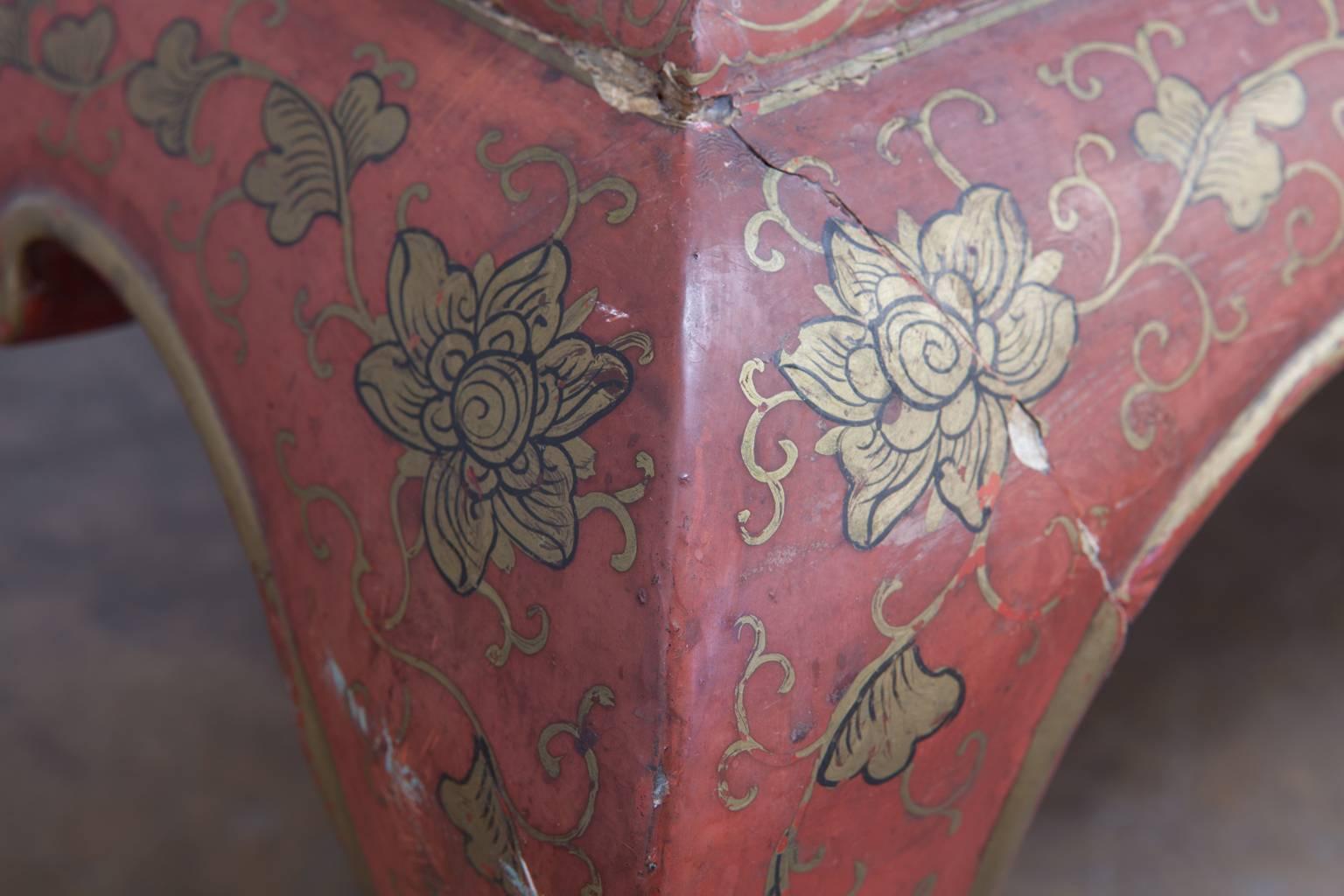 Chinese Red Lacquer Hard Stone Kang Coffee Table In Good Condition In Rio Vista, CA