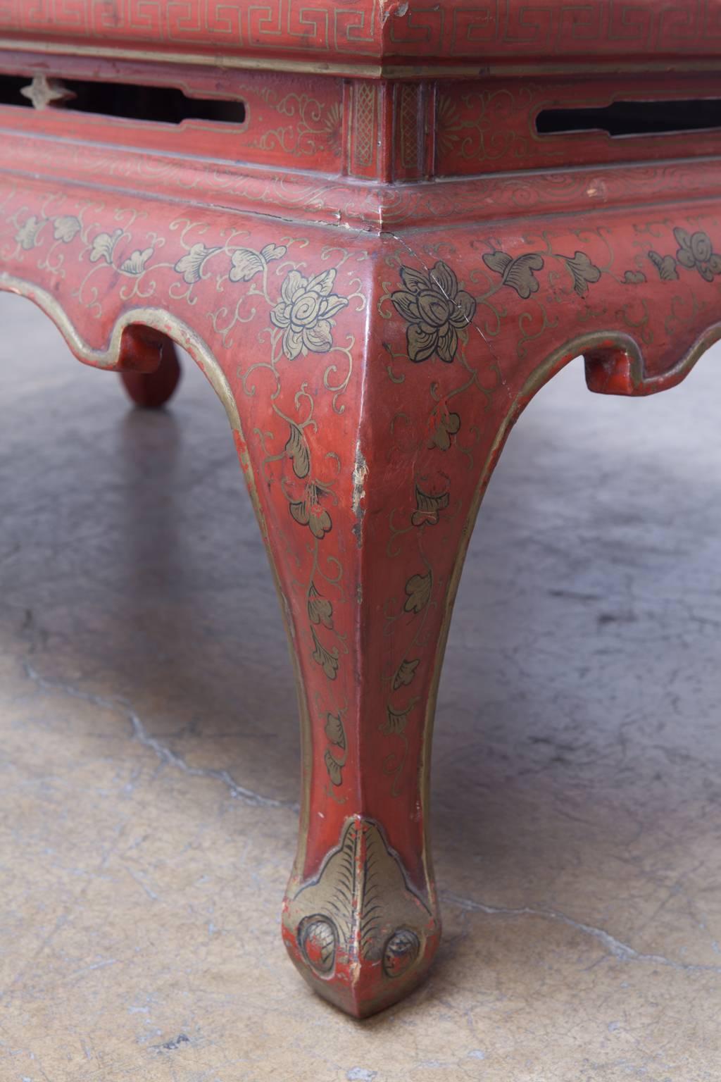 20th Century Chinese Red Lacquer Hard Stone Kang Coffee Table