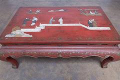 Chinese Red Lacquer Hard Stone Kang Coffee Table