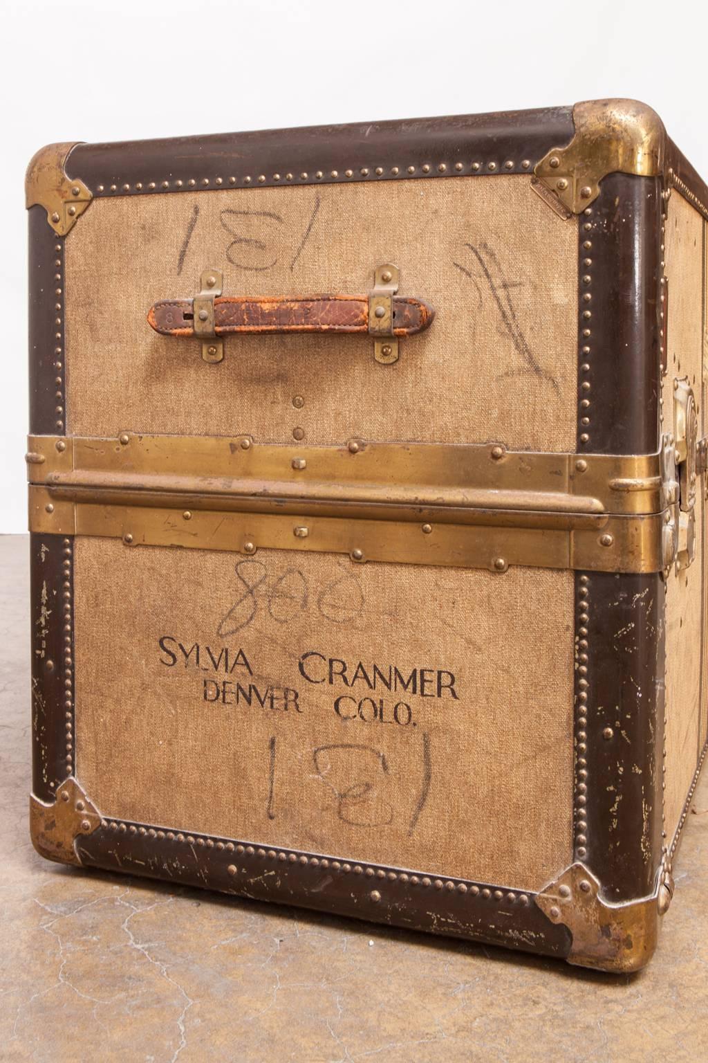 20th Century Important Louis Vuitton Style Canvas Steamer Trunk