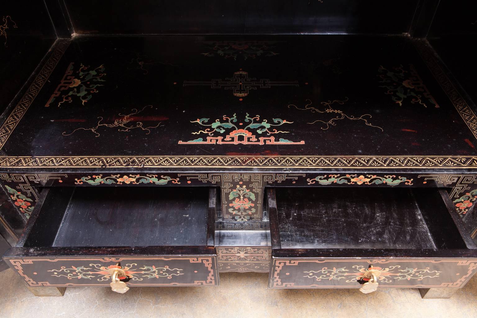 20th Century Chinese Lacquered Polychrome Wedding Cabinet