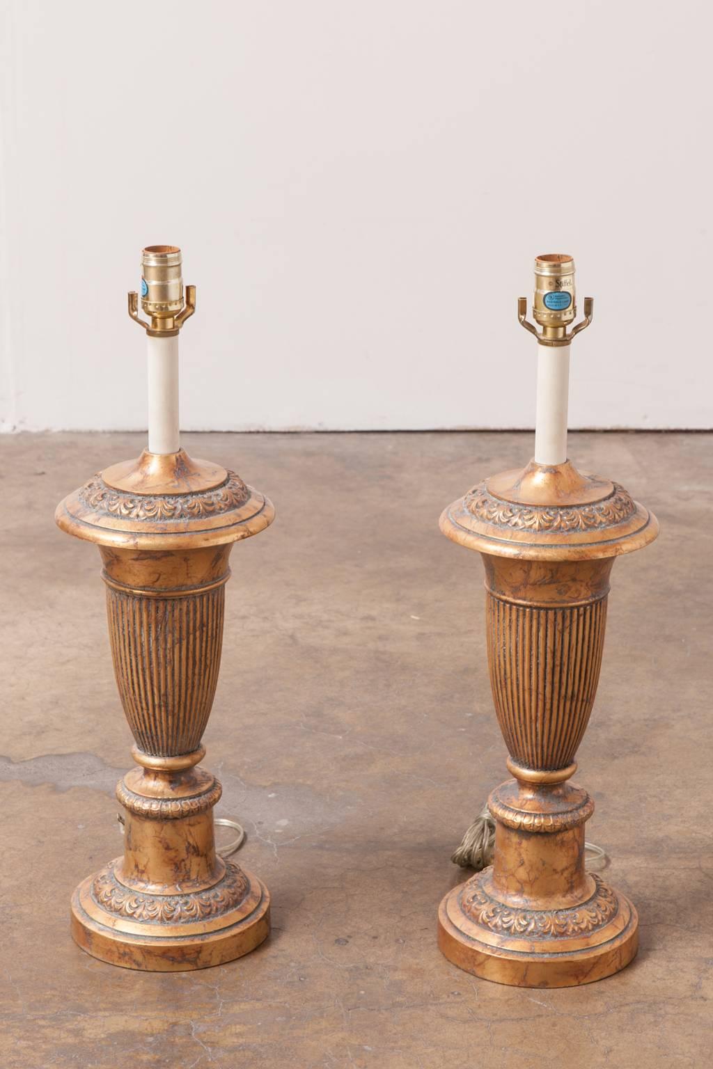 20th Century Pair of Neoclassical Brass Urn Stiffel Table Lamps