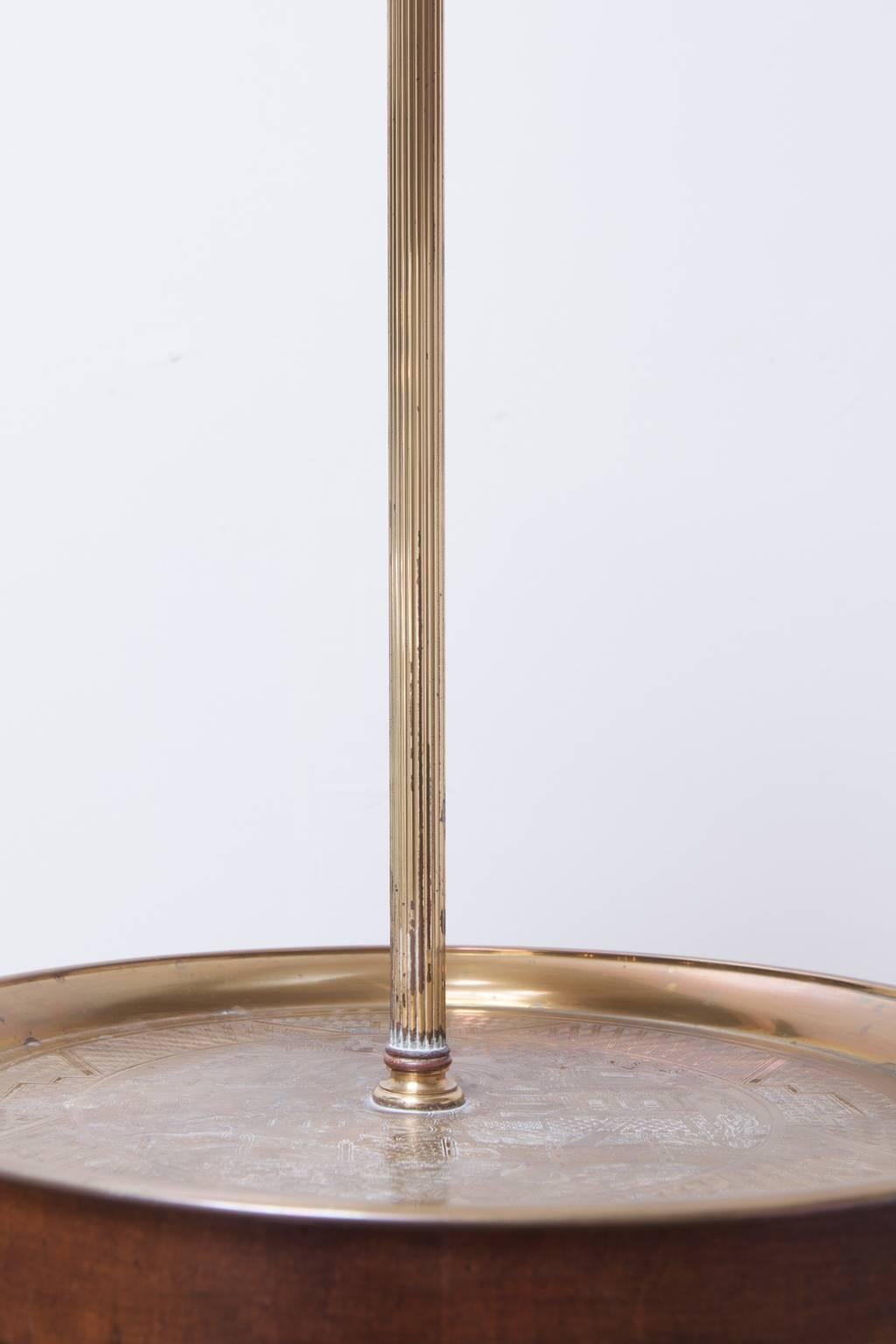 American Faux Bamboo Floor Lamp with an Etched Brass Tray Table