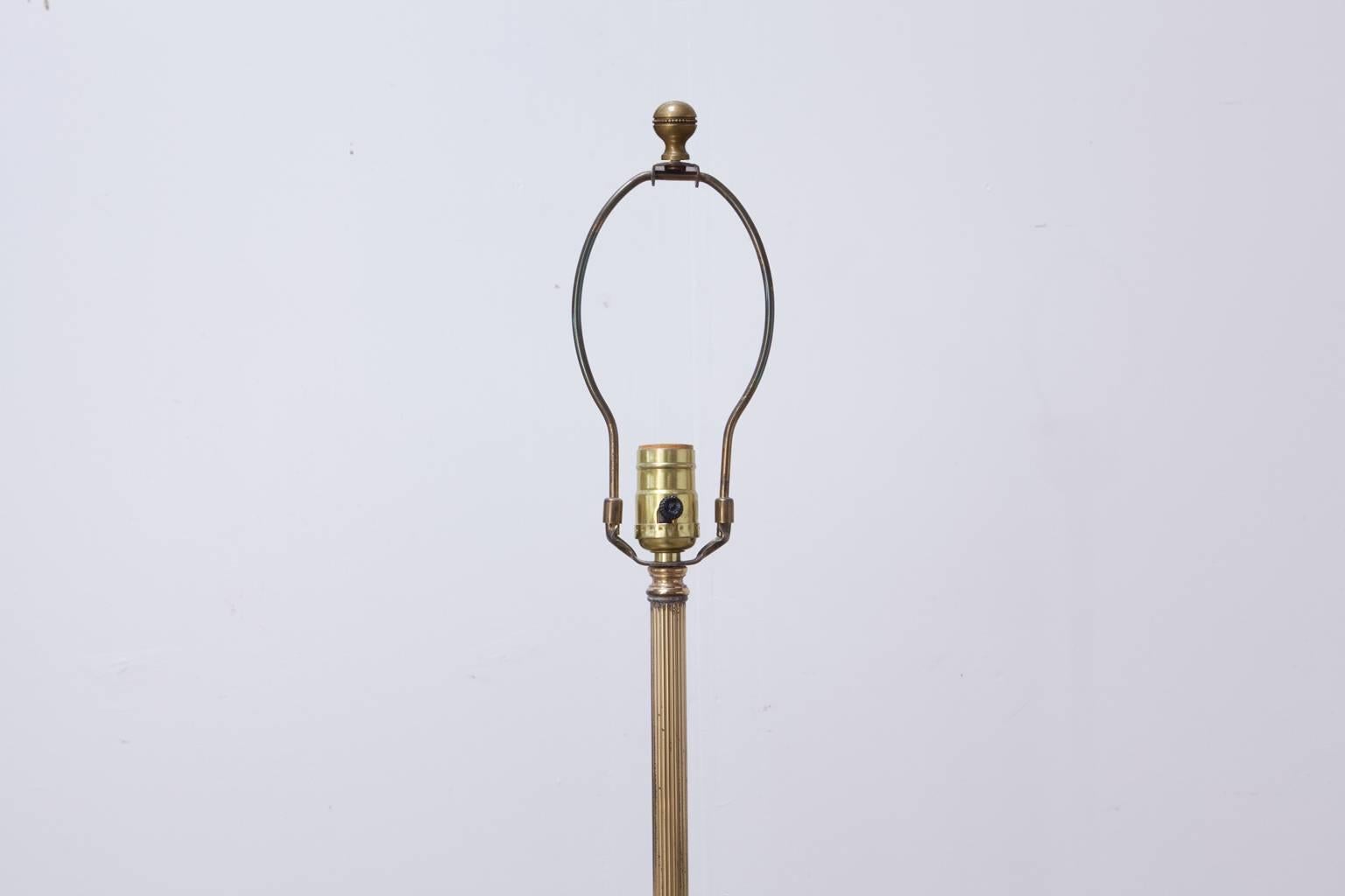 Hollywood Regency Faux Bamboo Floor Lamp with an Etched Brass Tray Table