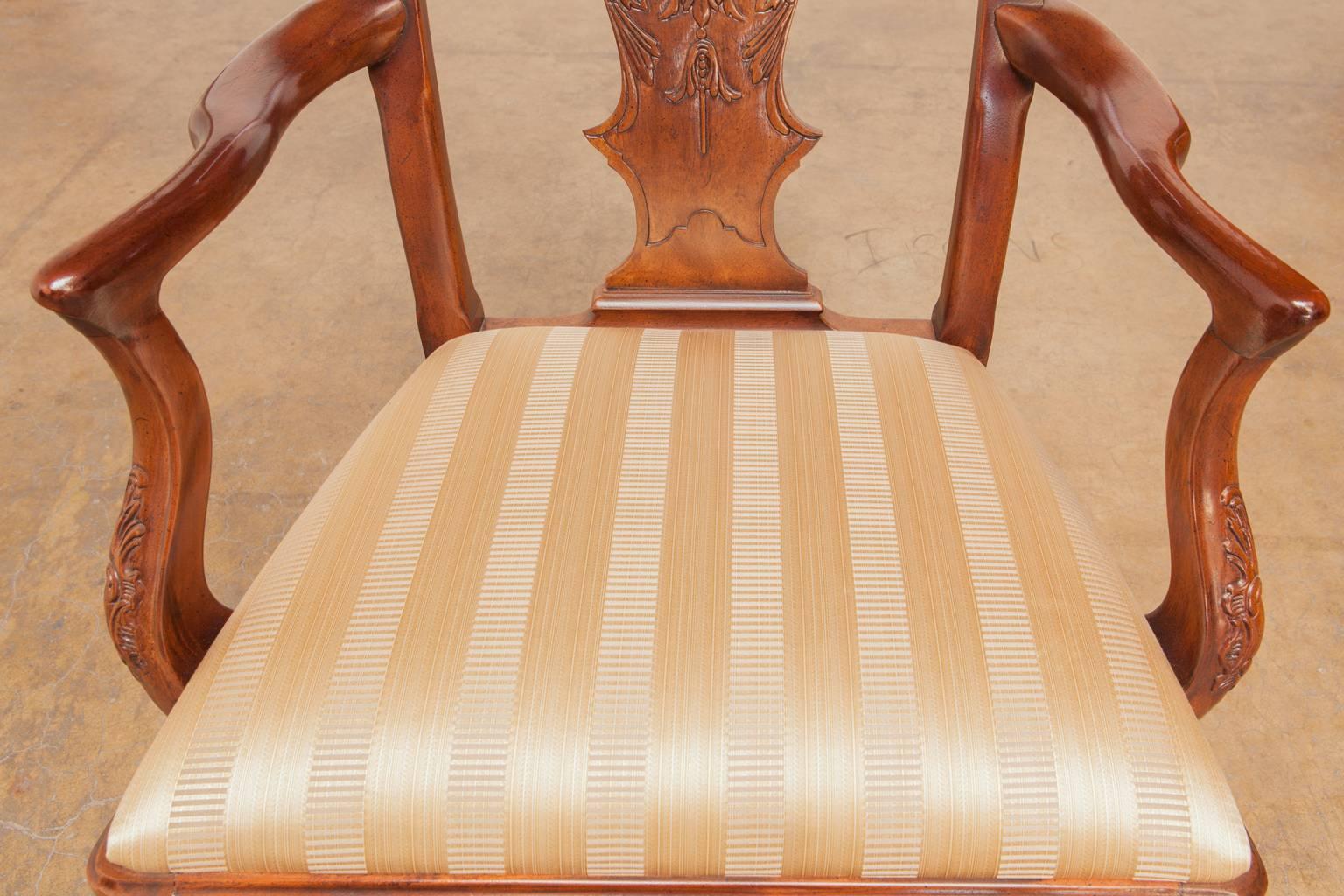 American Set of 12 Carved Mahogany Georgian Style Dining Chairs by Henredon