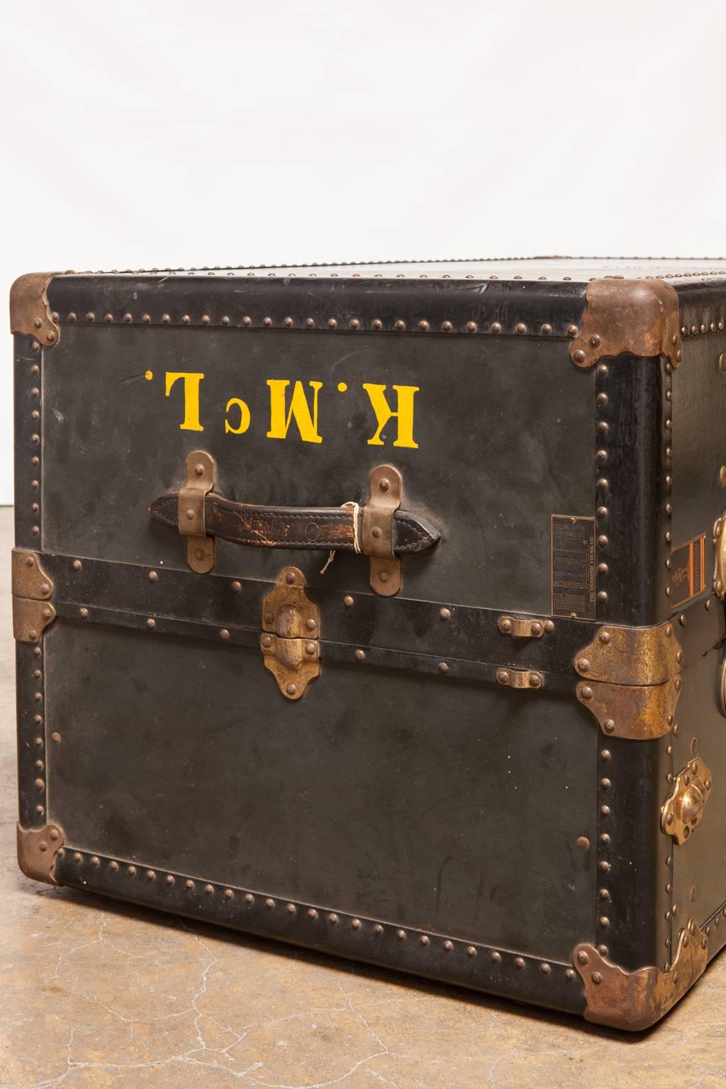 Brass 1920 Steamer Trunk Wardrobe by Oshkosh