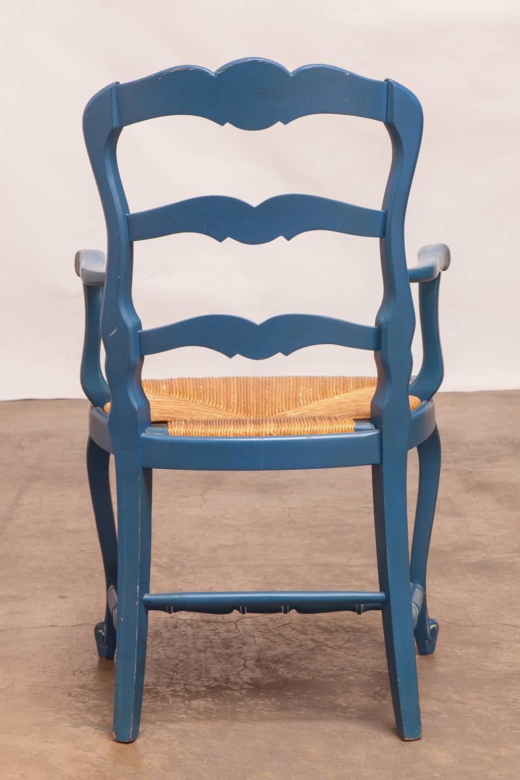 Pair of French Blue Carved Ladder Back Chairs 2
