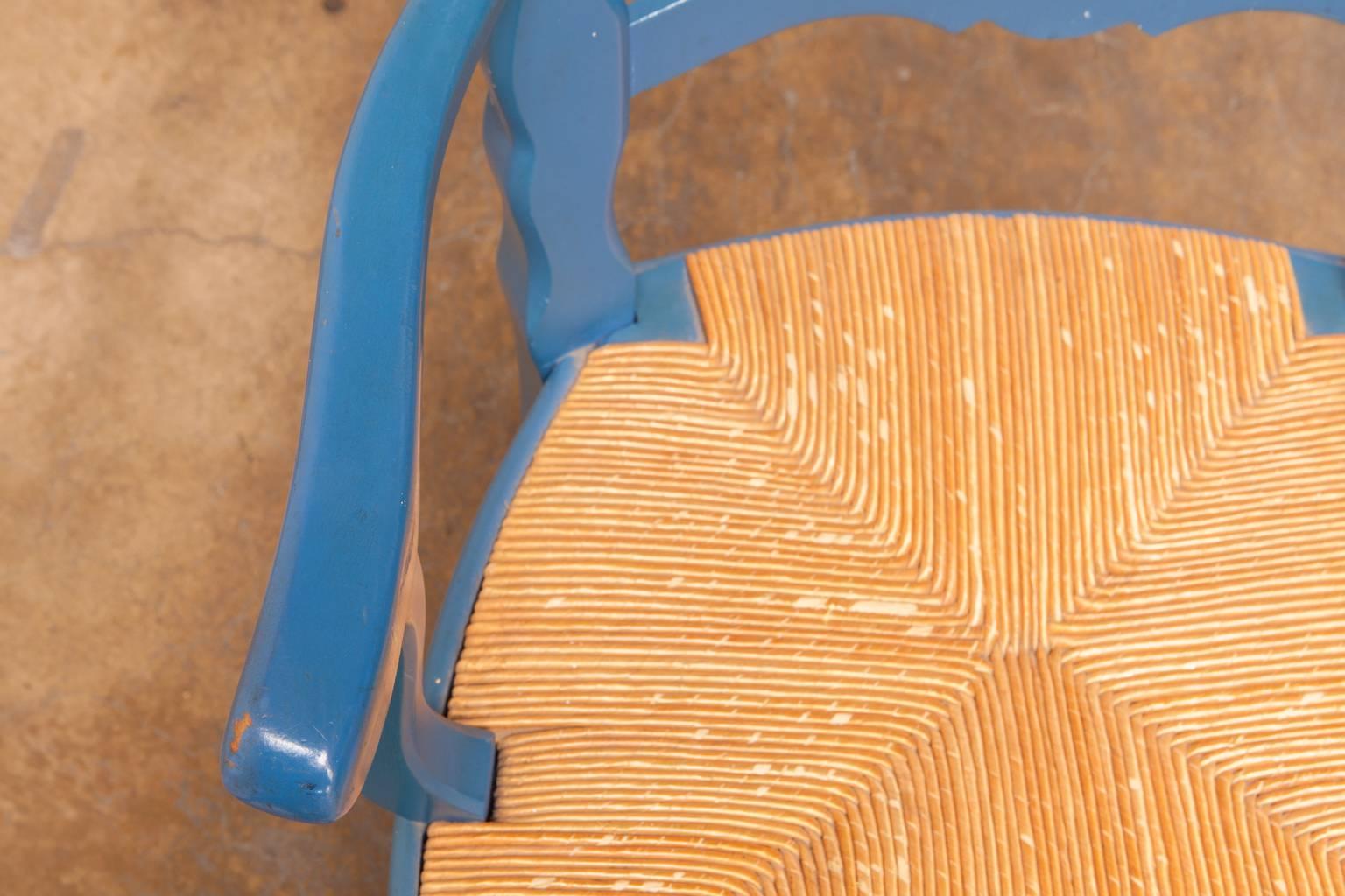 Pair of French Blue Carved Ladder Back Chairs In Excellent Condition In Rio Vista, CA