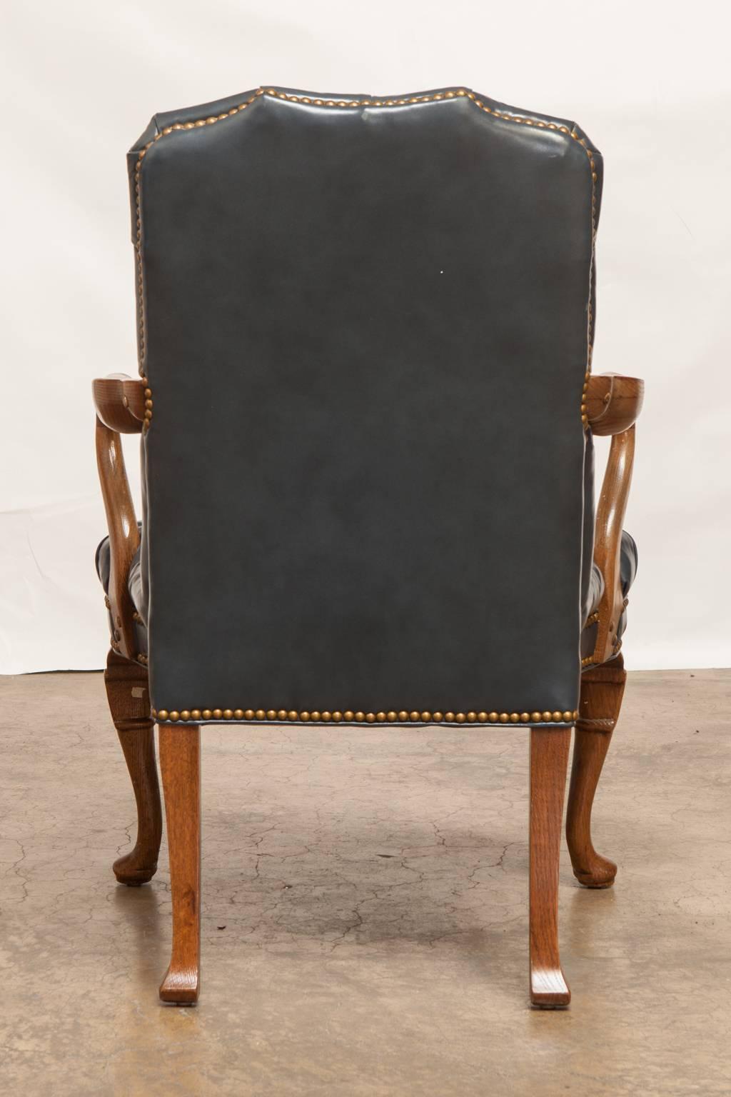 Chippendale Style Tufted Leather Library Chair by Schafer Brothers 1