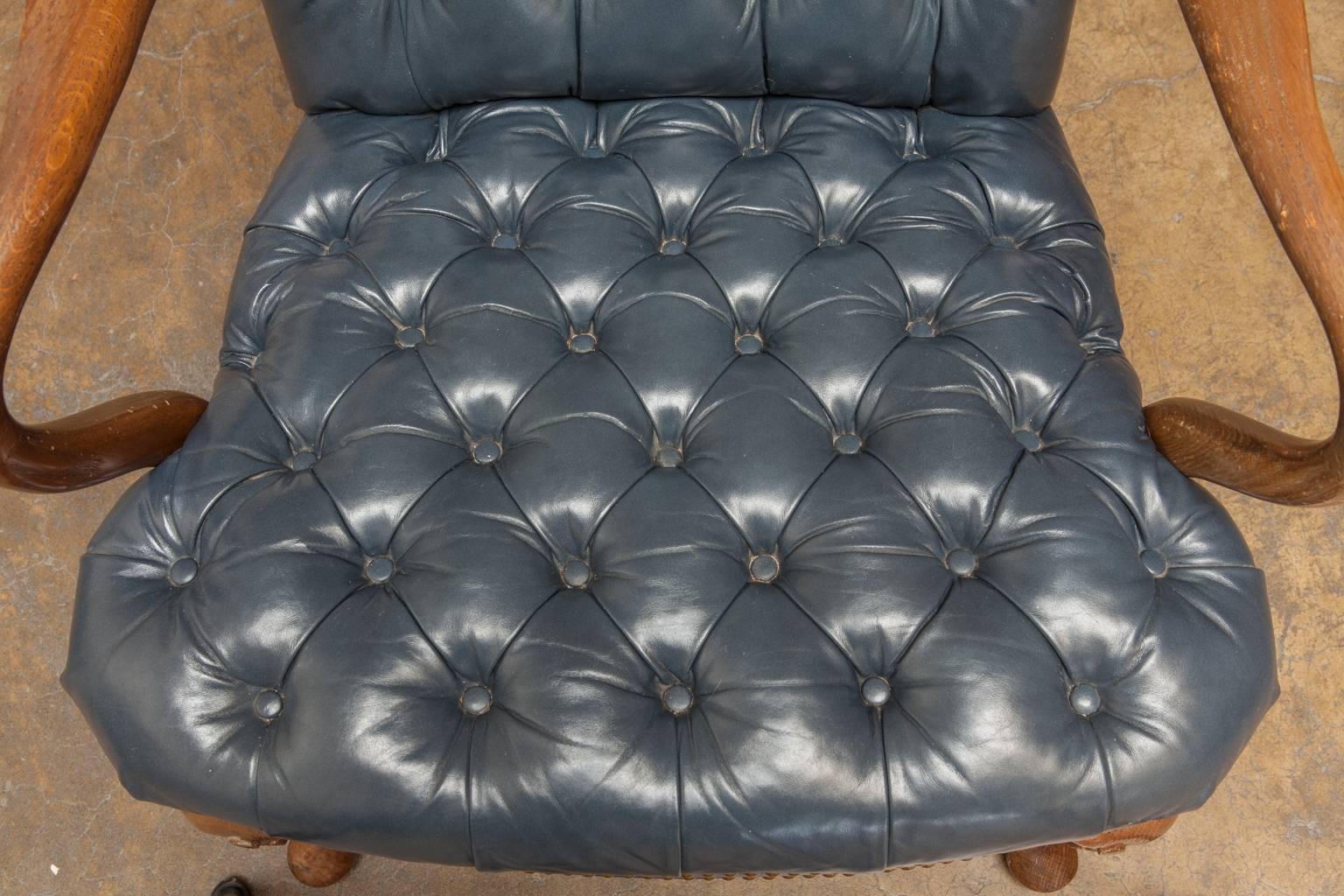 20th Century Chippendale Style Tufted Leather Library Chair by Schafer Brothers