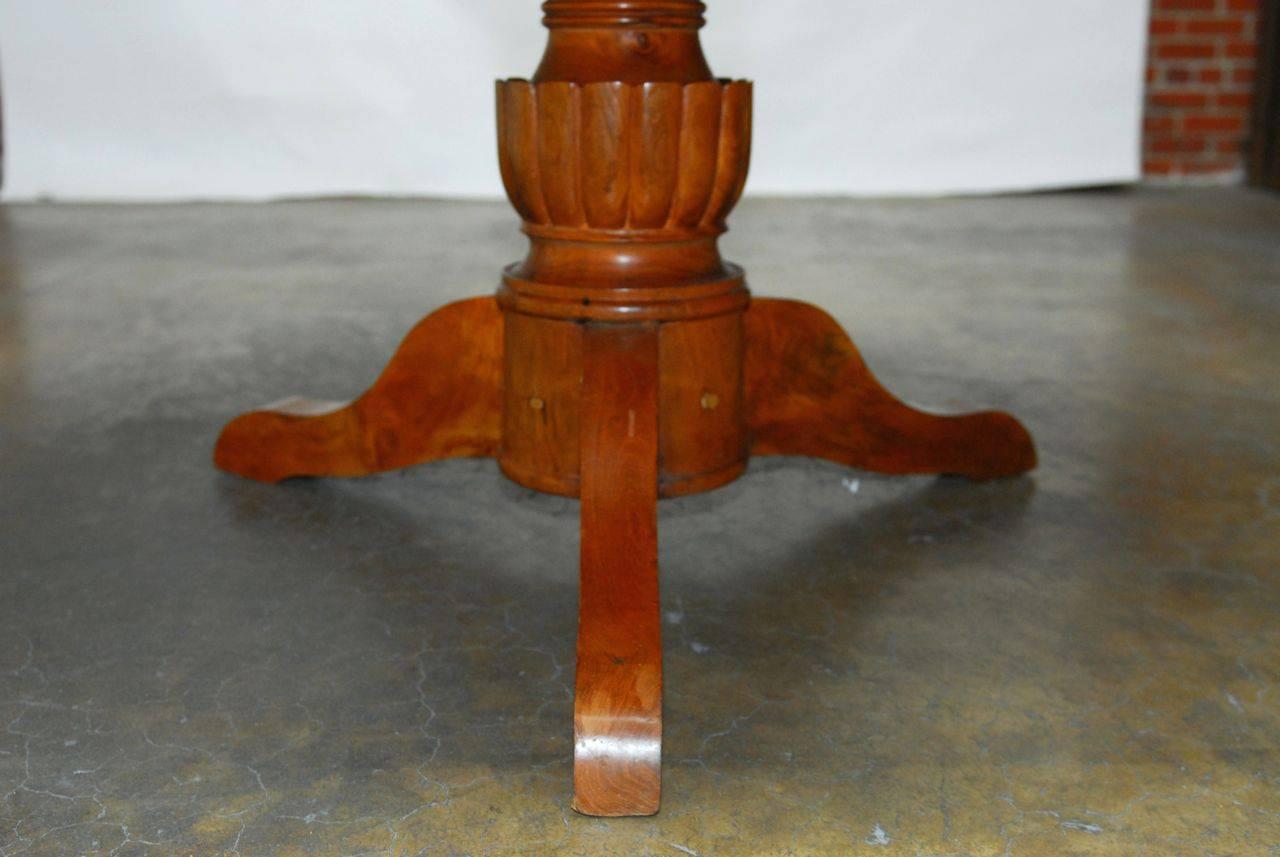 Hand-Carved Solid Teak Round Pedestal Dining Table In Excellent Condition In Rio Vista, CA