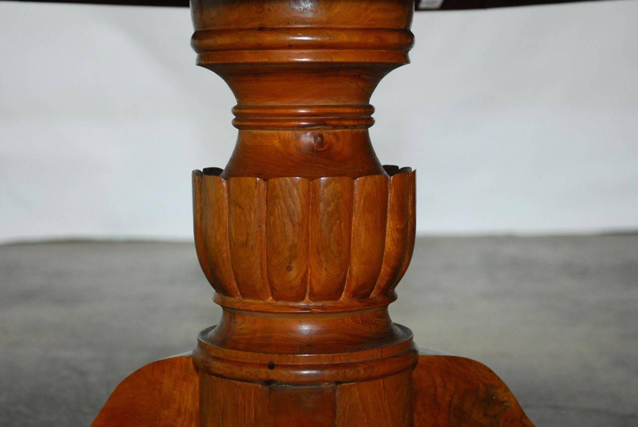 Indonesian Hand-Carved Solid Teak Round Pedestal Dining Table