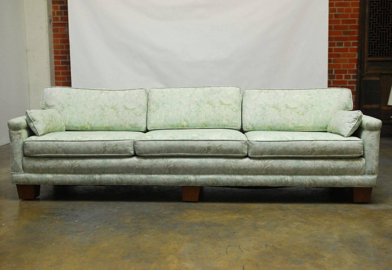 Mid-Century Modern Sofa Upholstered in Fortuny Style Fabric 1