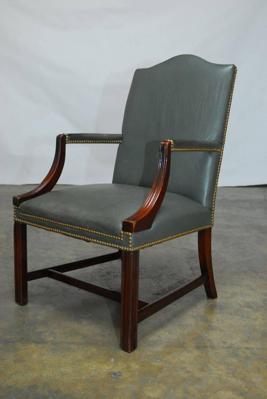 English Georgian Style Mahogany Gainsborough Leather Library Chair