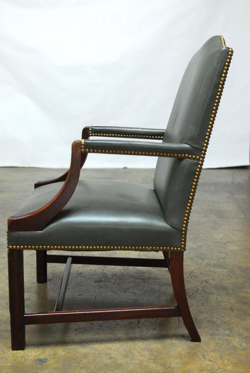 Hand-Crafted Georgian Style Mahogany Gainsborough Leather Library Chair