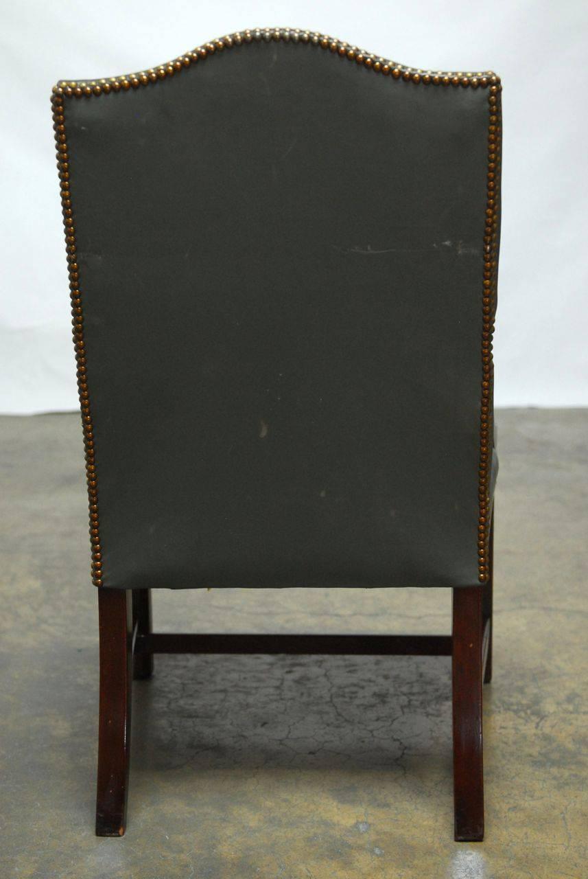 Brass Georgian Style Mahogany Gainsborough Leather Library Chair