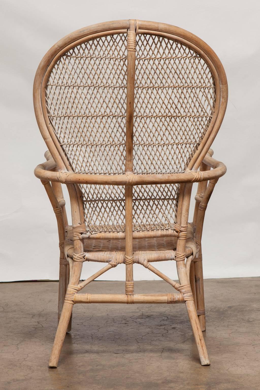 20th Century Pair of Rattan Fan-Back Peacock Chairs