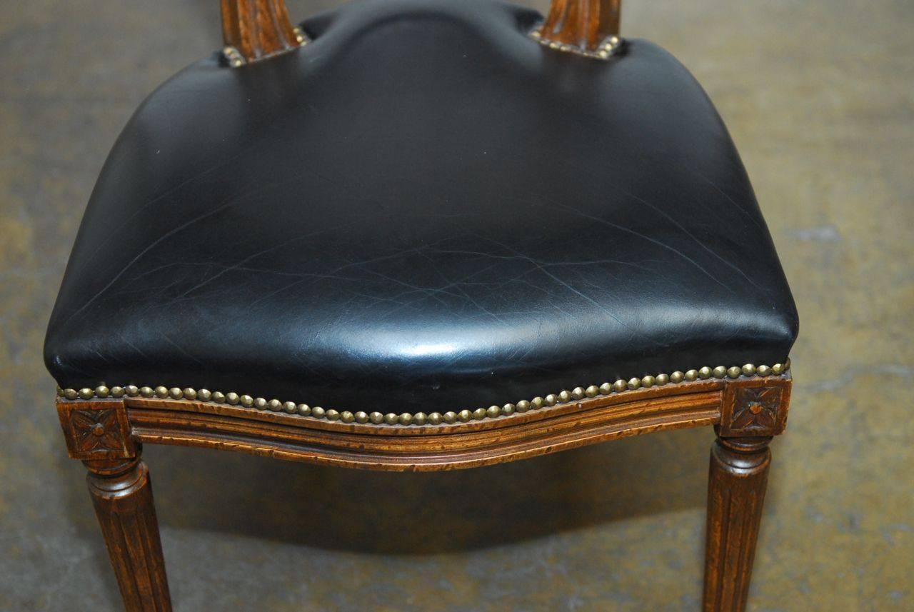 Hand-Crafted Set of Four Louis XVI Leather and Cane Dining Chairs