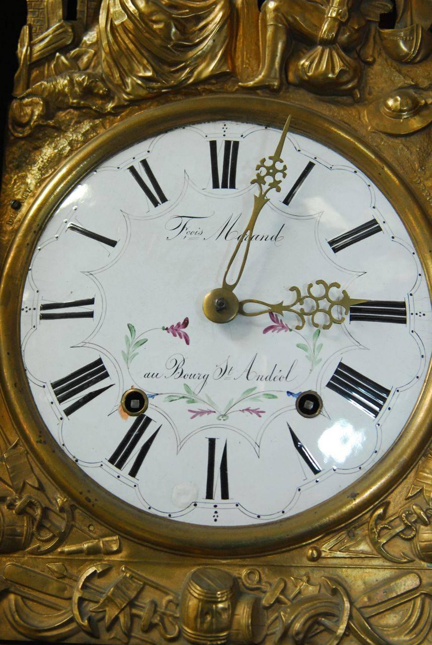 19th Century French Morbier Case Clock with Brass Repousse Face 2