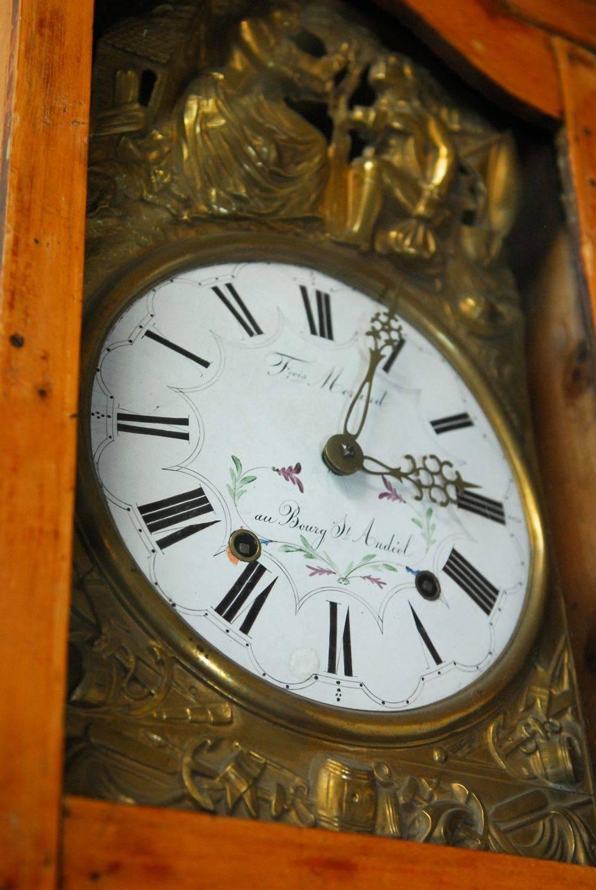 19th Century French Morbier Case Clock with Brass Repousse Face 4