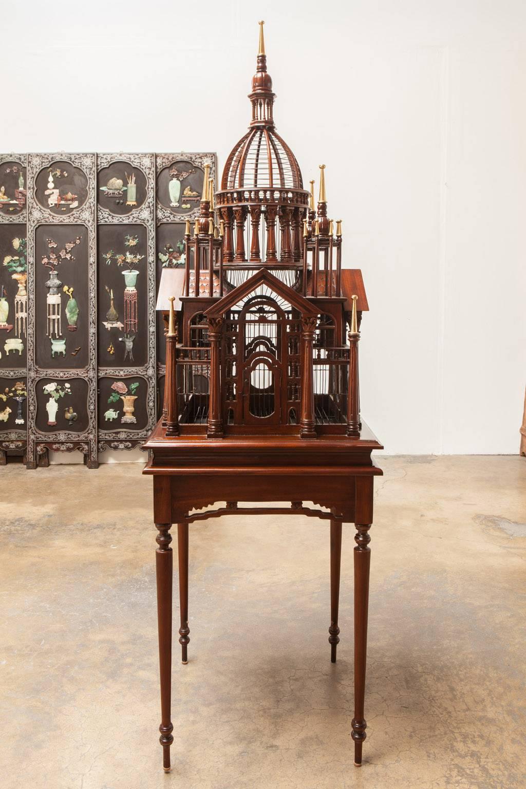 20th Century Maitland-Smith Mahogany Architectural Birdcage on Stand 