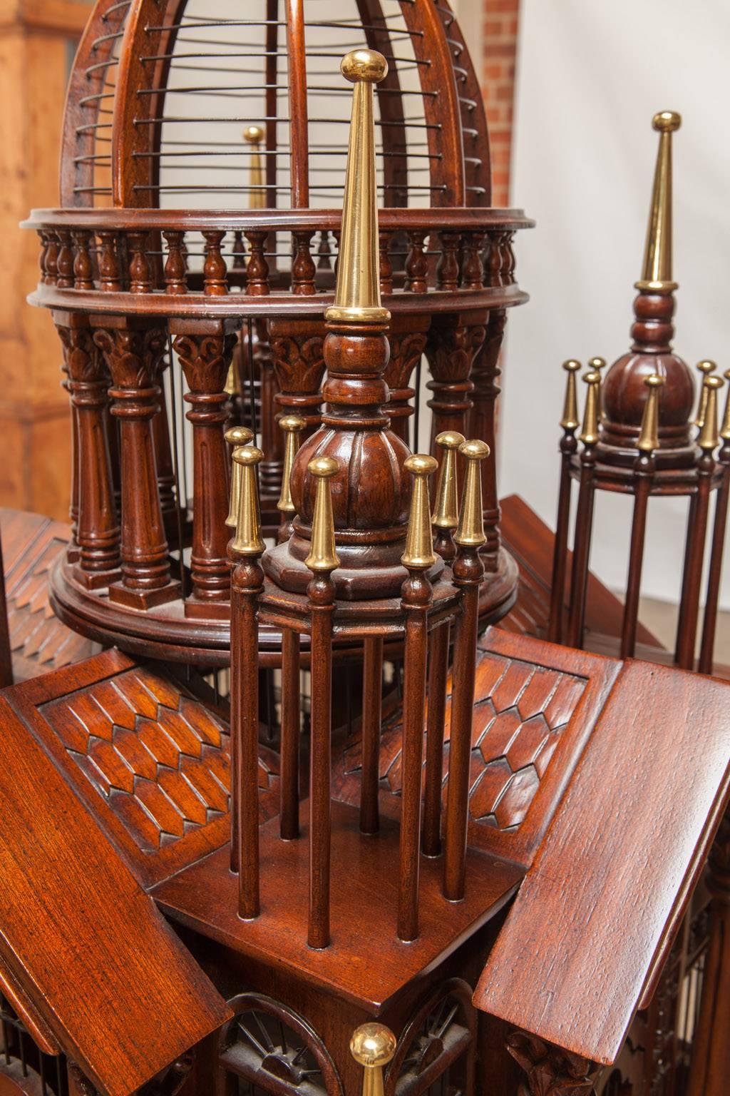 Maitland-Smith Mahogany Architectural Birdcage on Stand  1