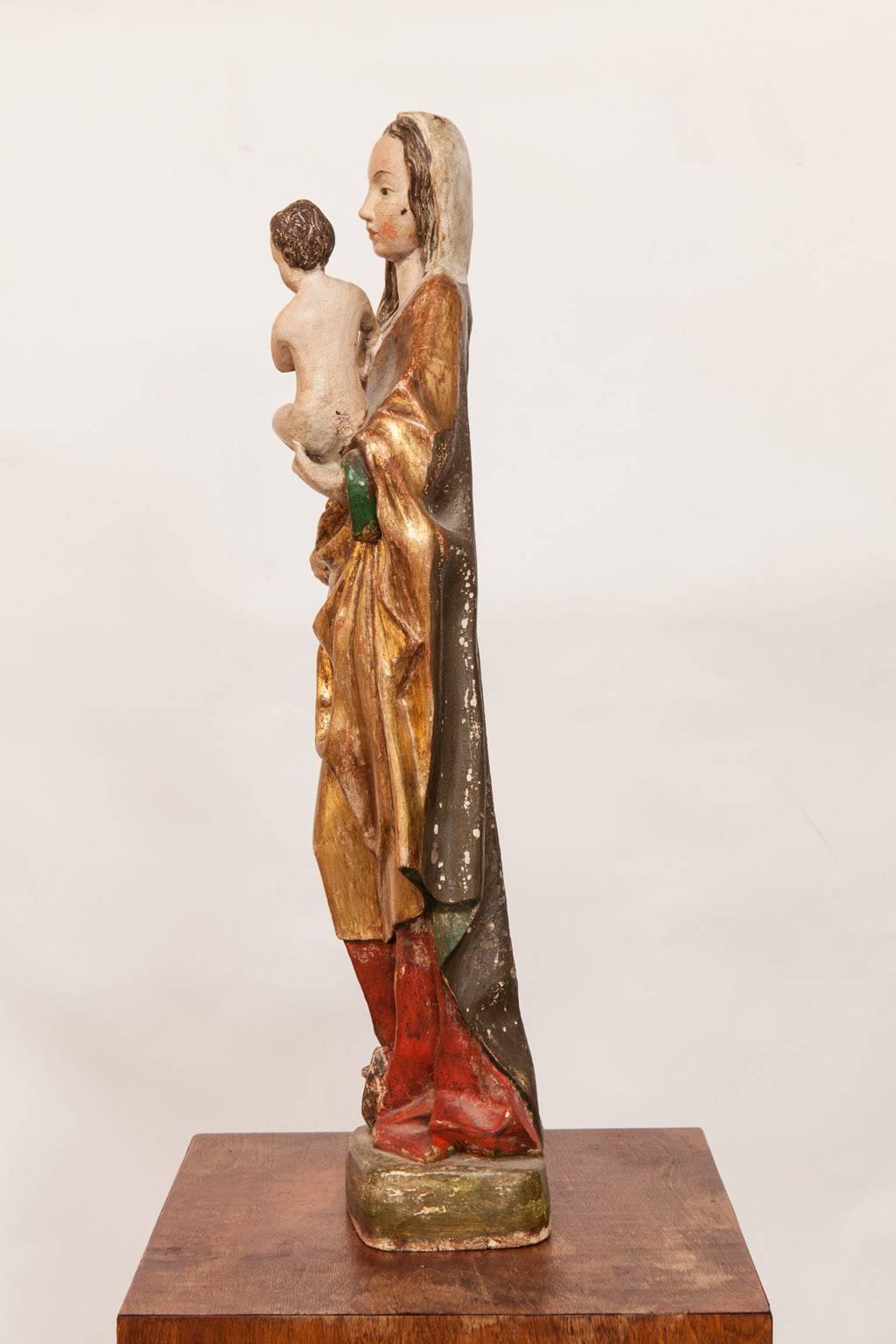 16th Century French Polychrome Madonna and Child  4
