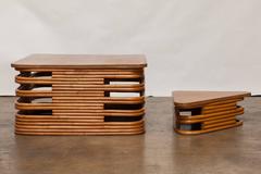 Two-Tier Stacked Rattan Corner Table by Paul Frankl