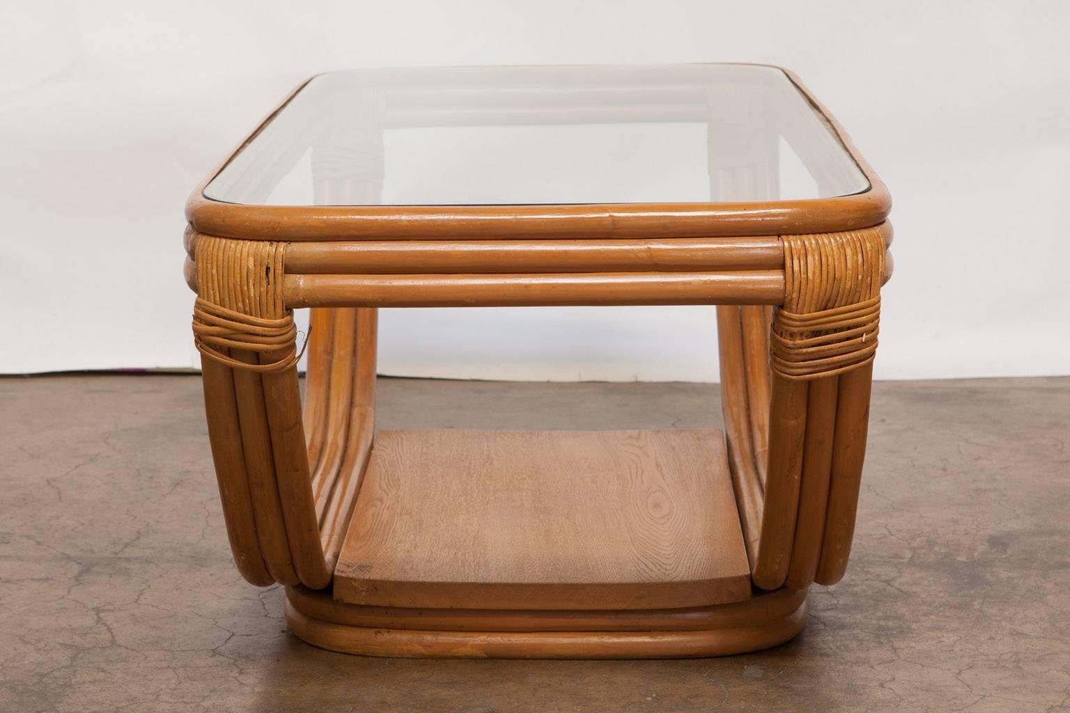 Art Deco Rattan and Glass Coffee Table by Paul Frankl