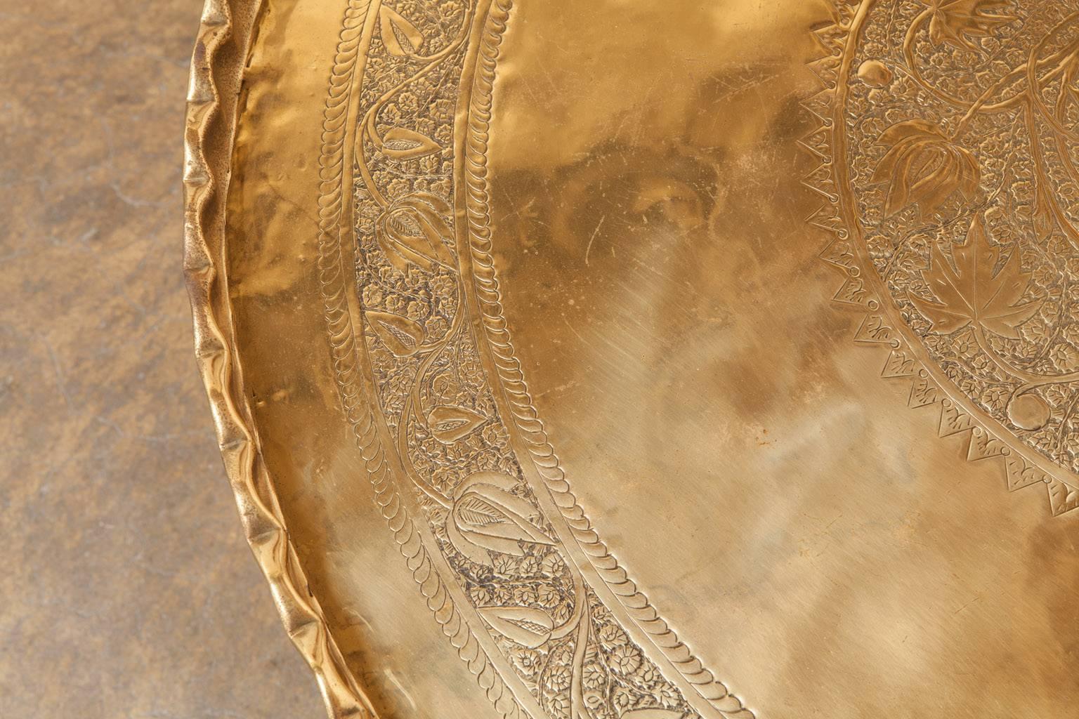 Ebonized Mid-Century Moroccan Folding Brass Tray Table