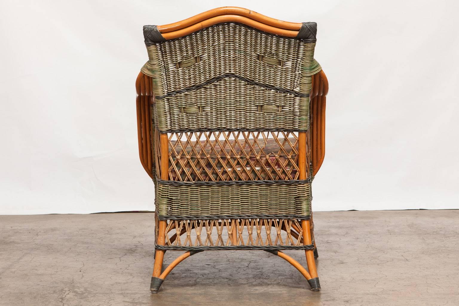Pair of French Rattan Art Deco Lounge Chairs by Grange 1