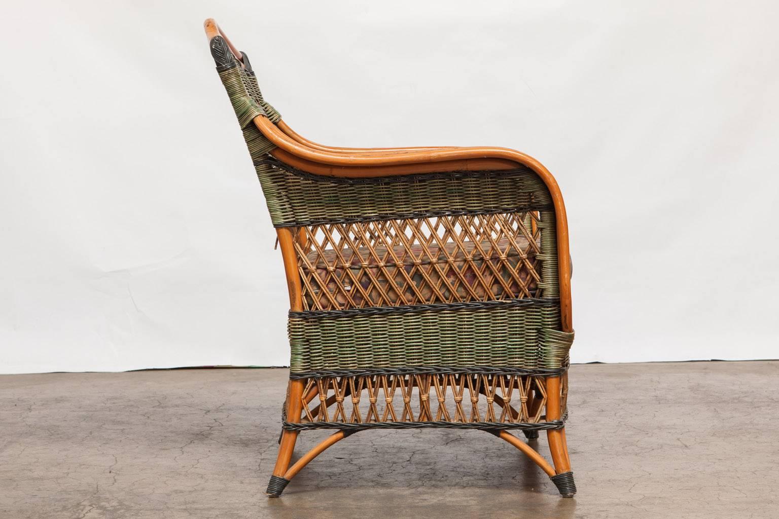 Hand-Crafted Pair of French Rattan Art Deco Lounge Chairs by Grange