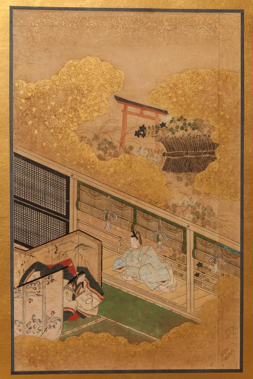 Hand-Painted Japanese Edo Period Six-Panel Byobu Screen
