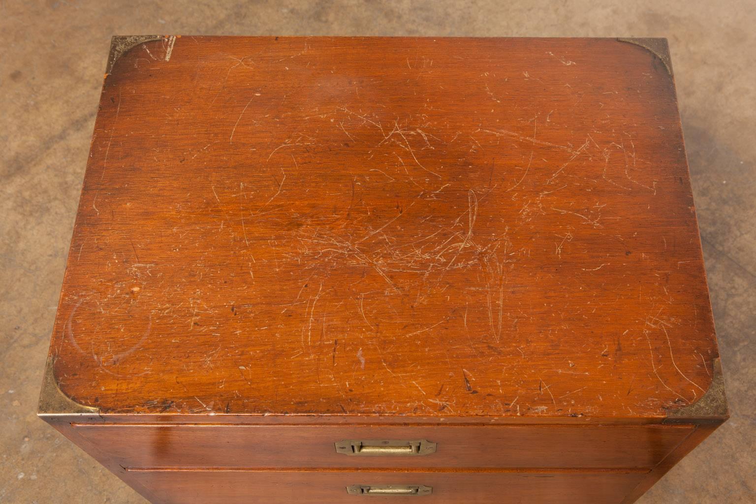 20th Century English Mahogany Brass-Mounted Bedside Campaign Chest