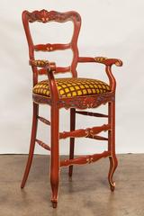 Pair of Carved French Country Red Bar Stools