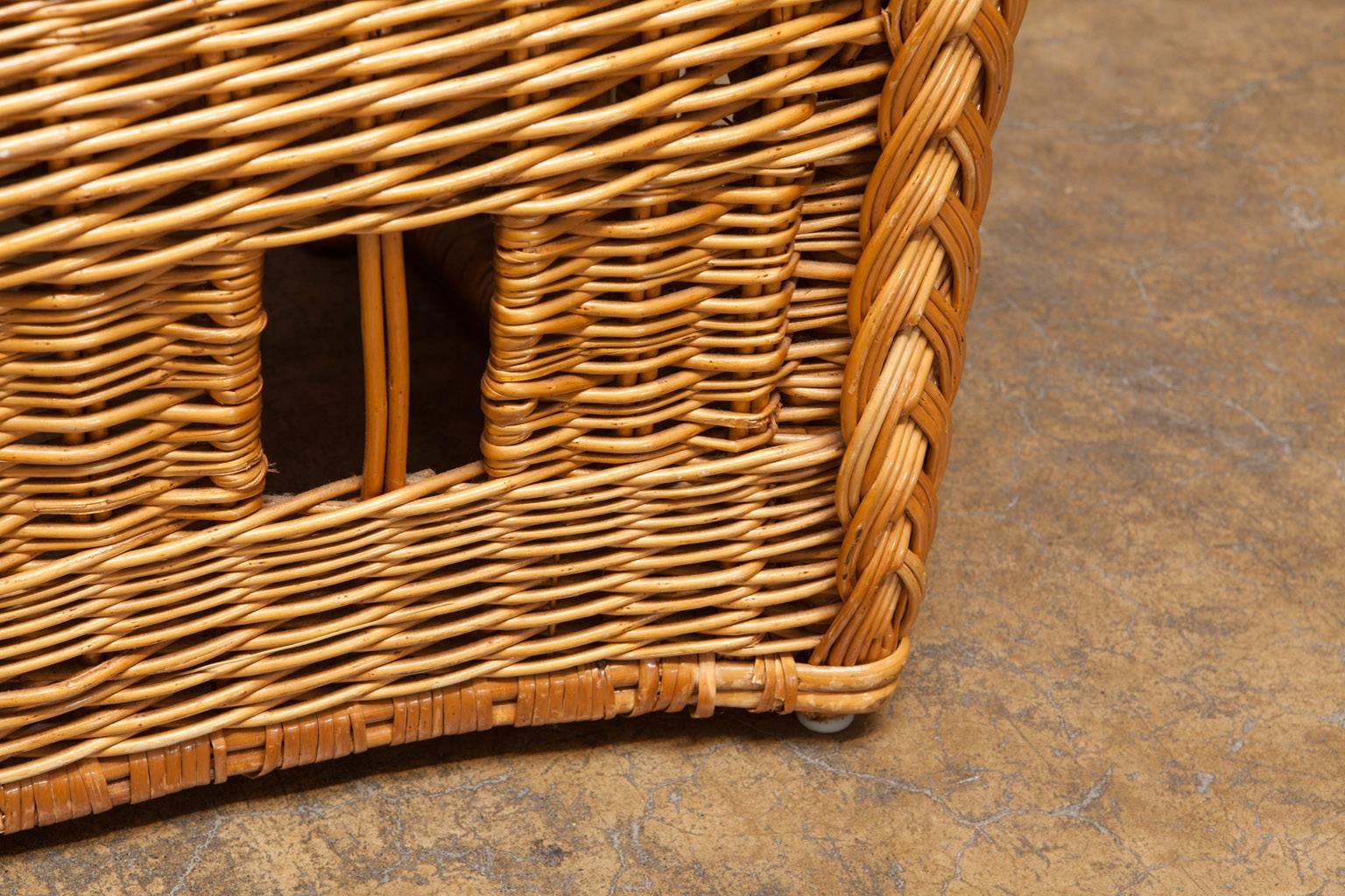 Hand-Crafted McGuire Rattan and Stick Wicker Settee