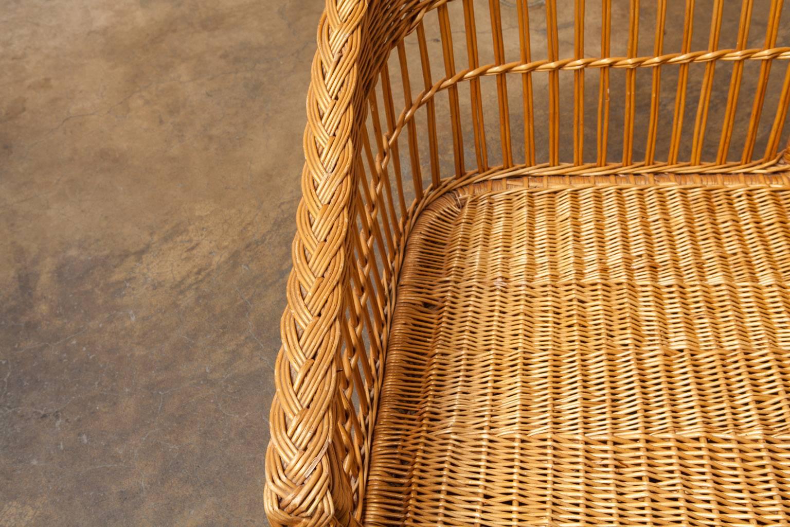 20th Century McGuire Rattan and Stick Wicker Settee