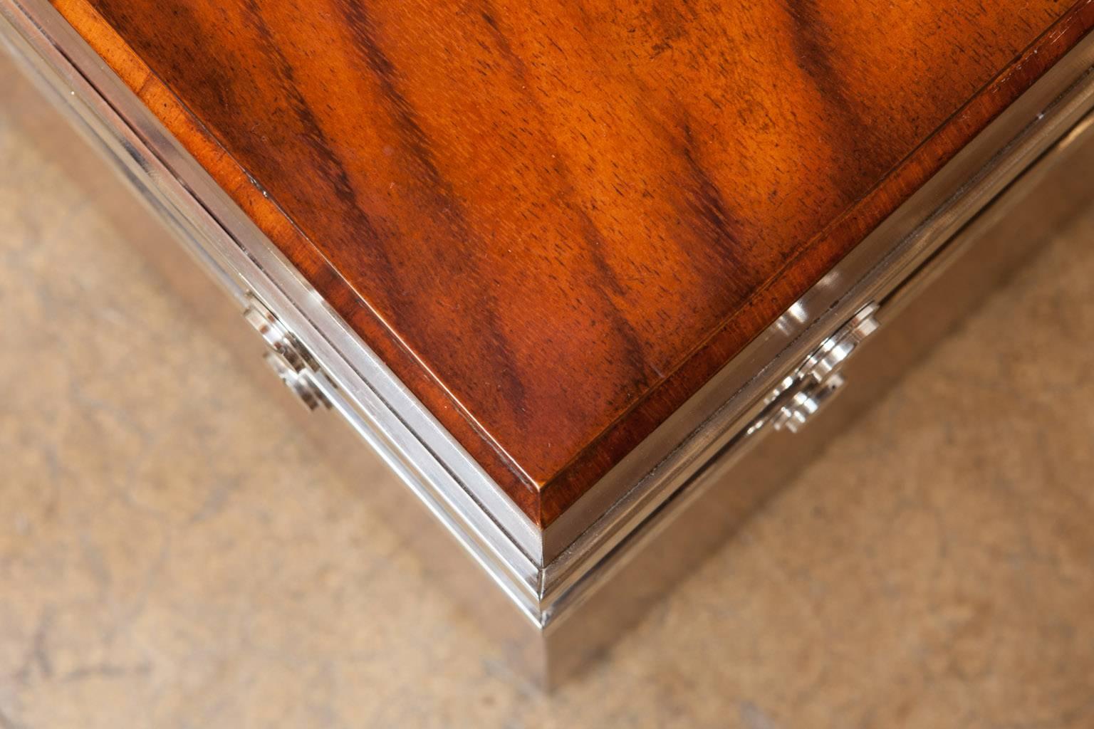 Pair of Mahogany Cube Tables with Chrome Strapping 3