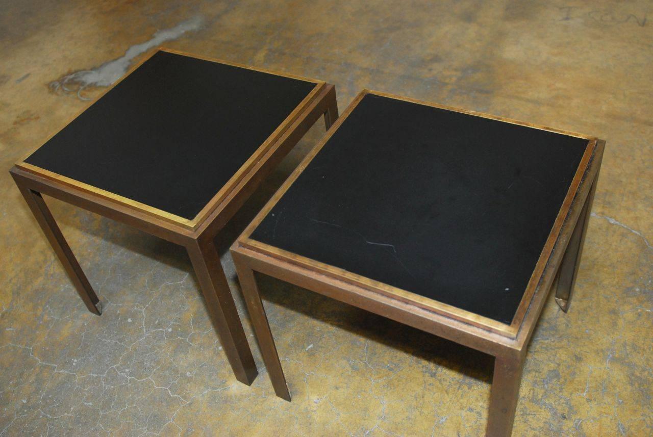 Contemporary Pair of Iron Brass and Formica Side Tables