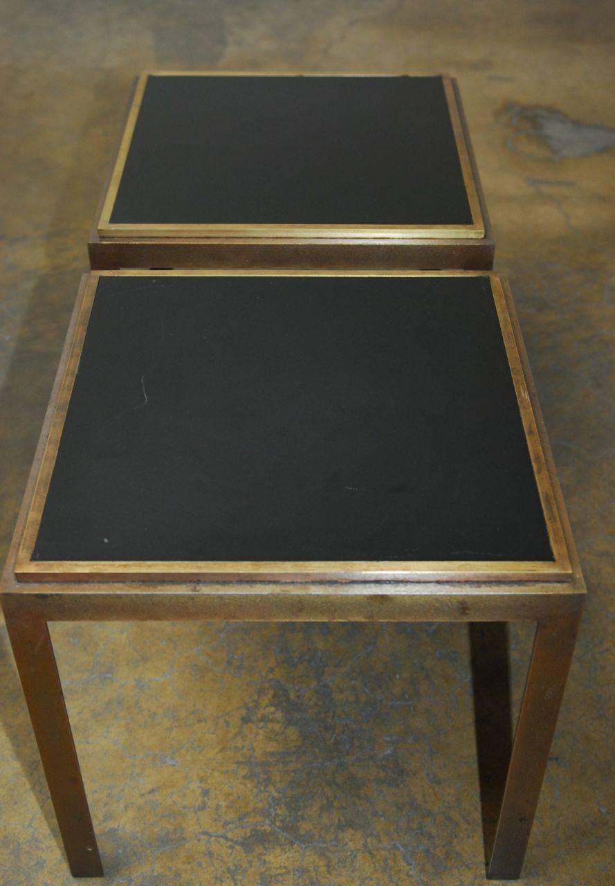 Indian Pair of Iron Brass and Formica Side Tables