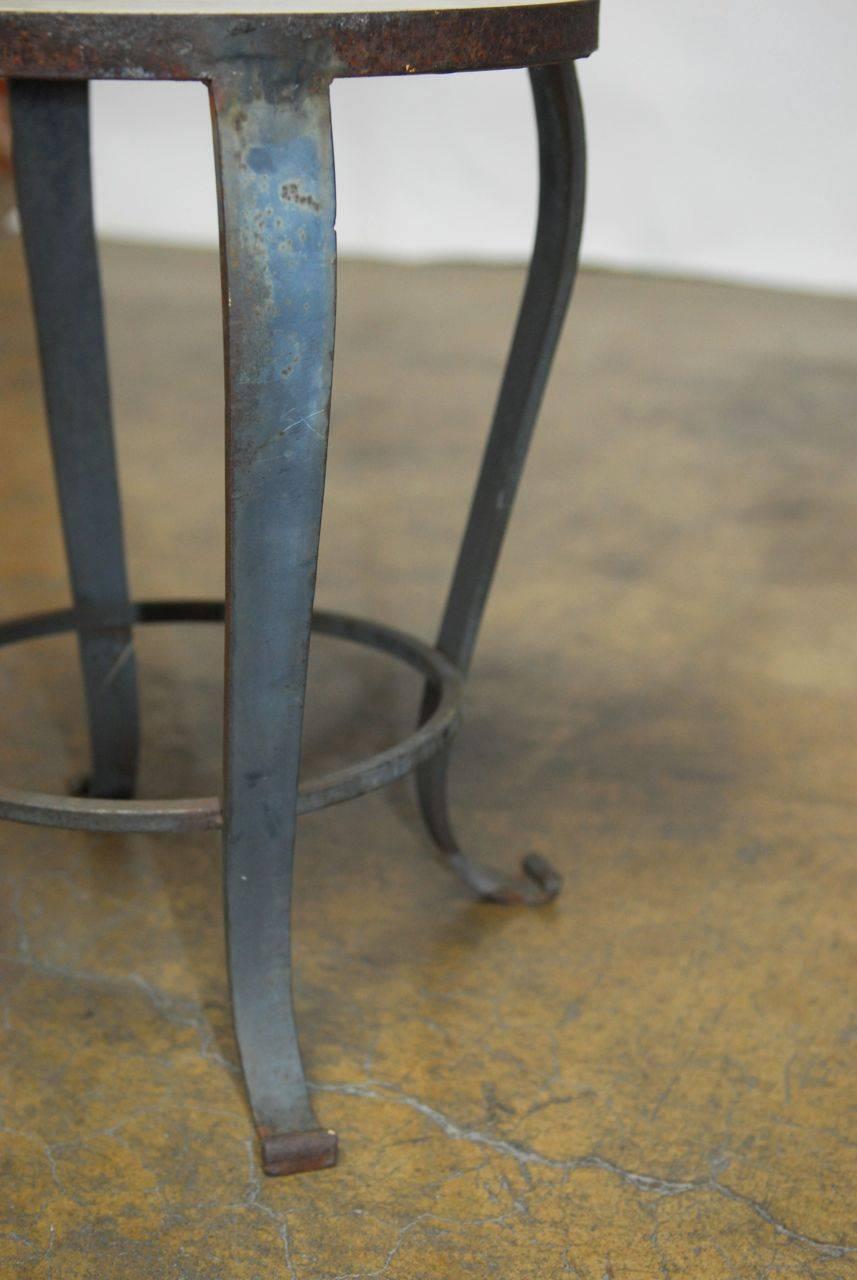 French Wrought Iron Marble Drinks Table In Distressed Condition In Rio Vista, CA