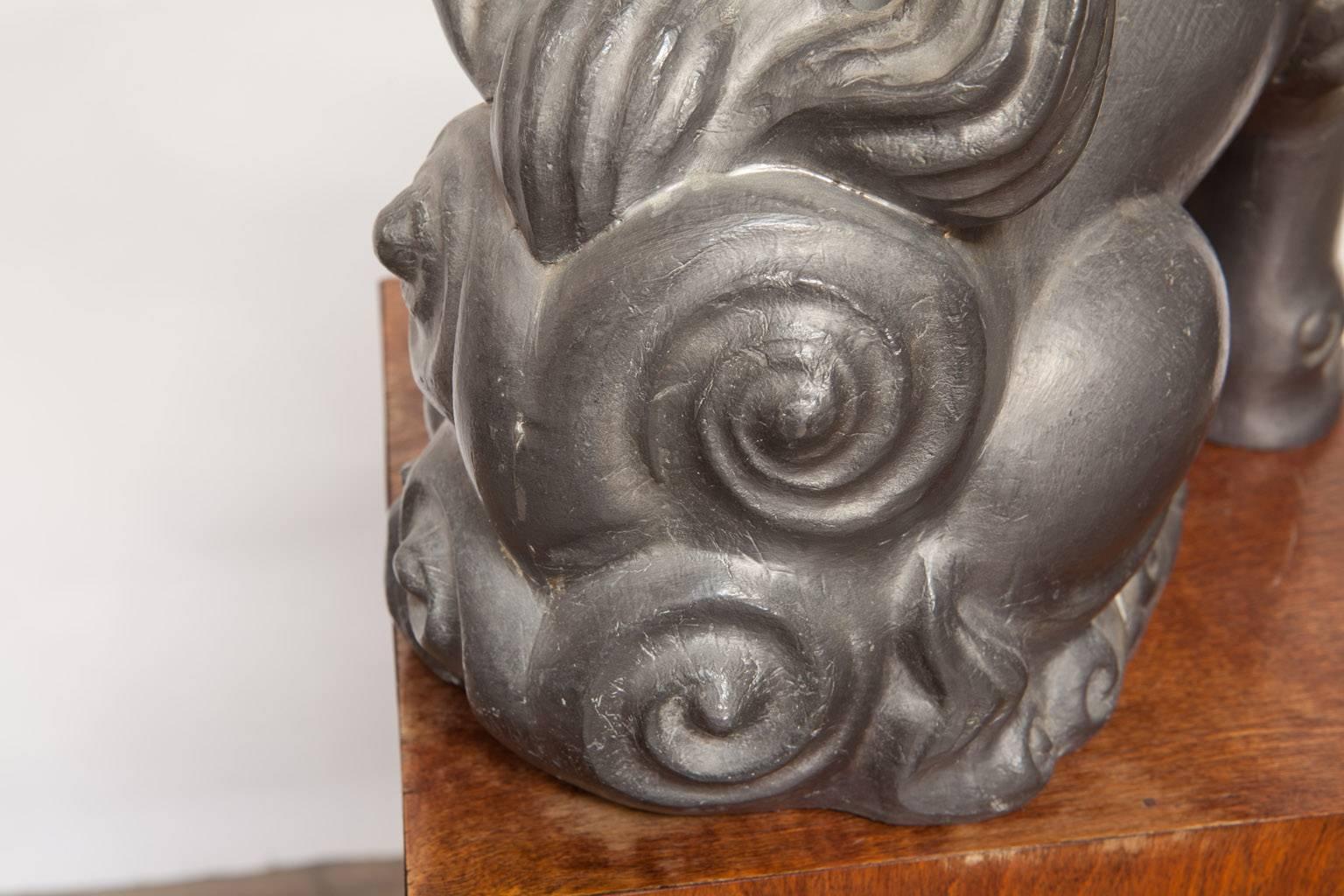 Pair of Chinese Pewter Foo Dog Lions 3