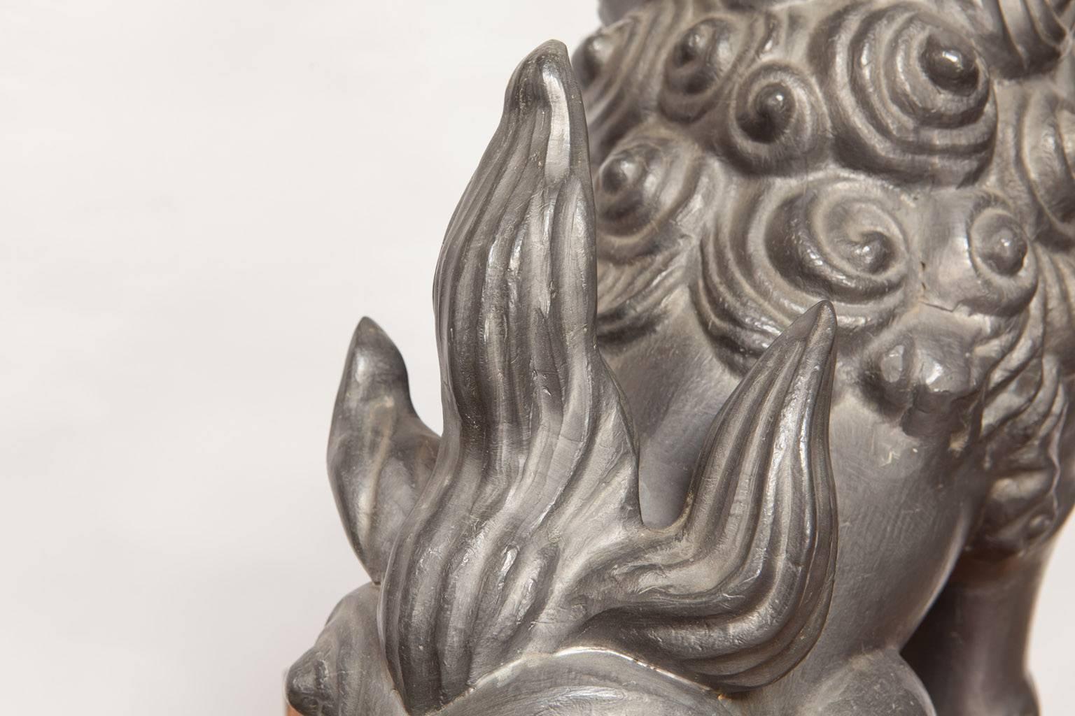 Pair of Chinese Pewter Foo Dog Lions 4