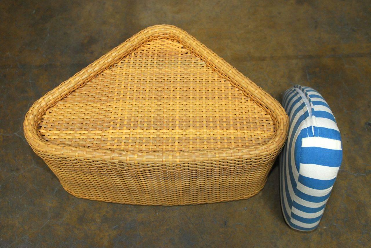 20th Century Modern Wicker Sushi Table with Ottomans