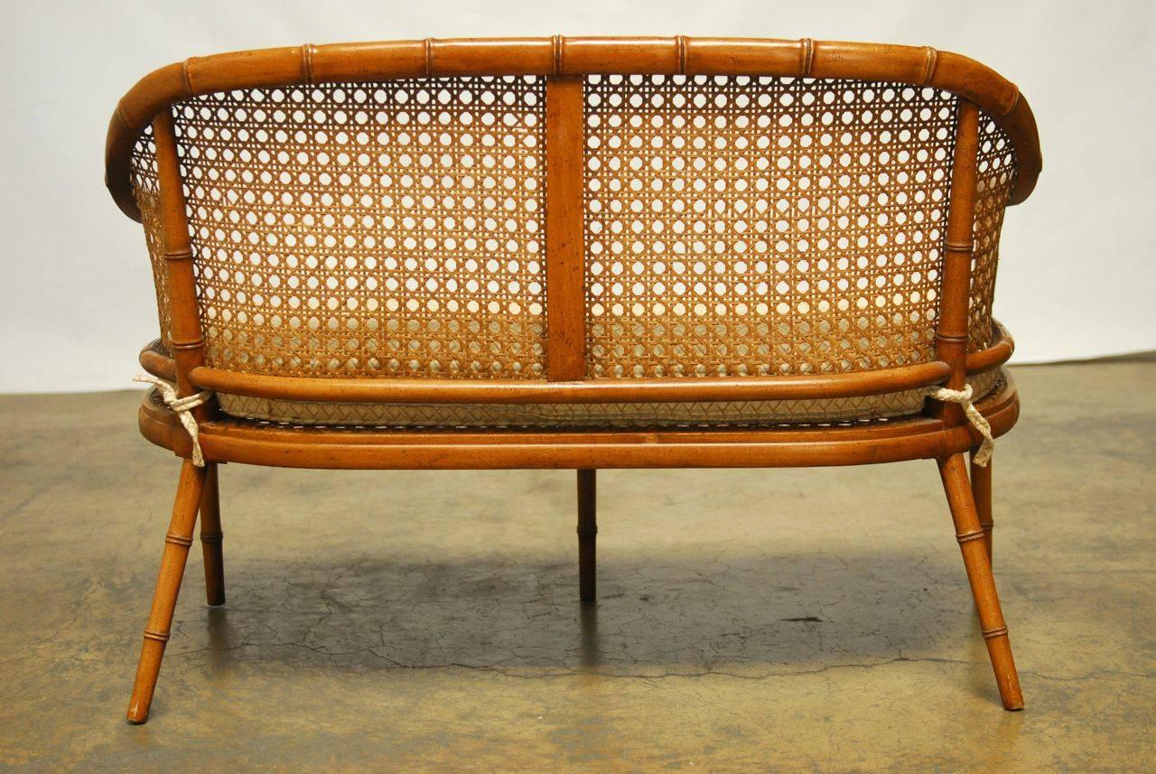 20th Century Chinese Chippendale Faux Bamboo and Cane Bench