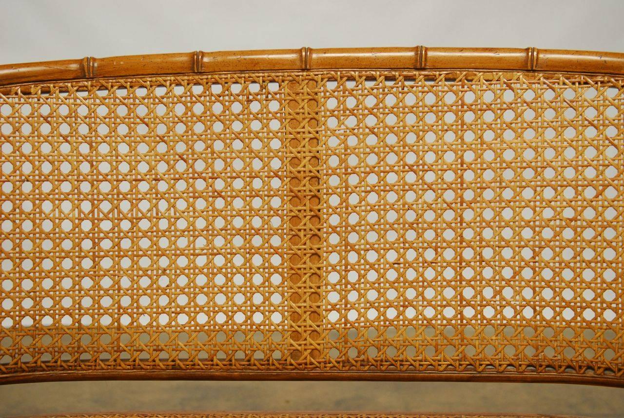 Chinese Chippendale Faux Bamboo and Cane Bench In Excellent Condition In Rio Vista, CA