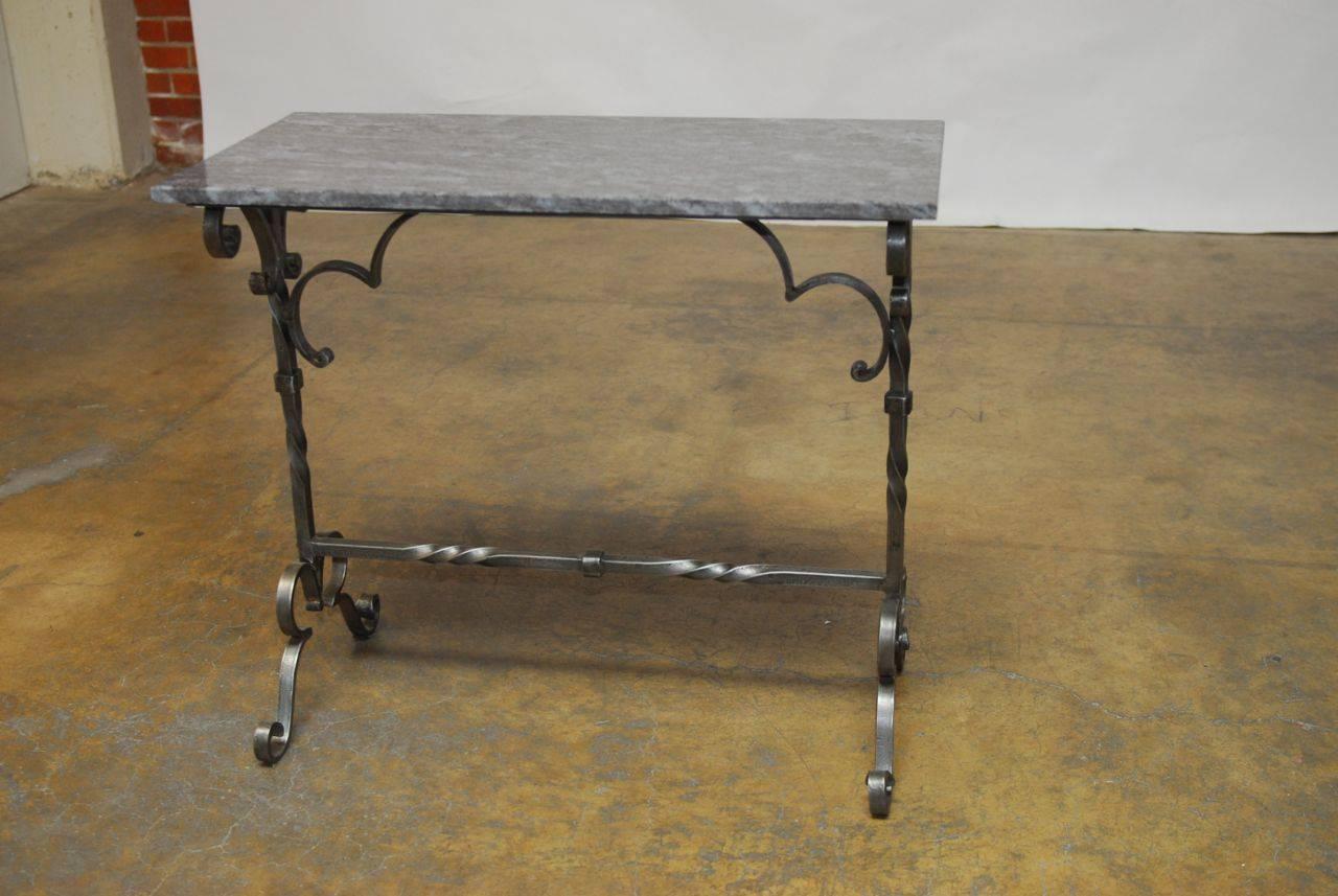 wrought iron console table with marble top